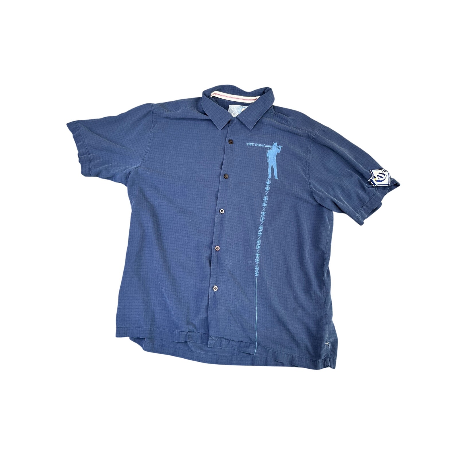 Men's Blue Silk Tommy Bahama Rays Button-Up Xl Excellent